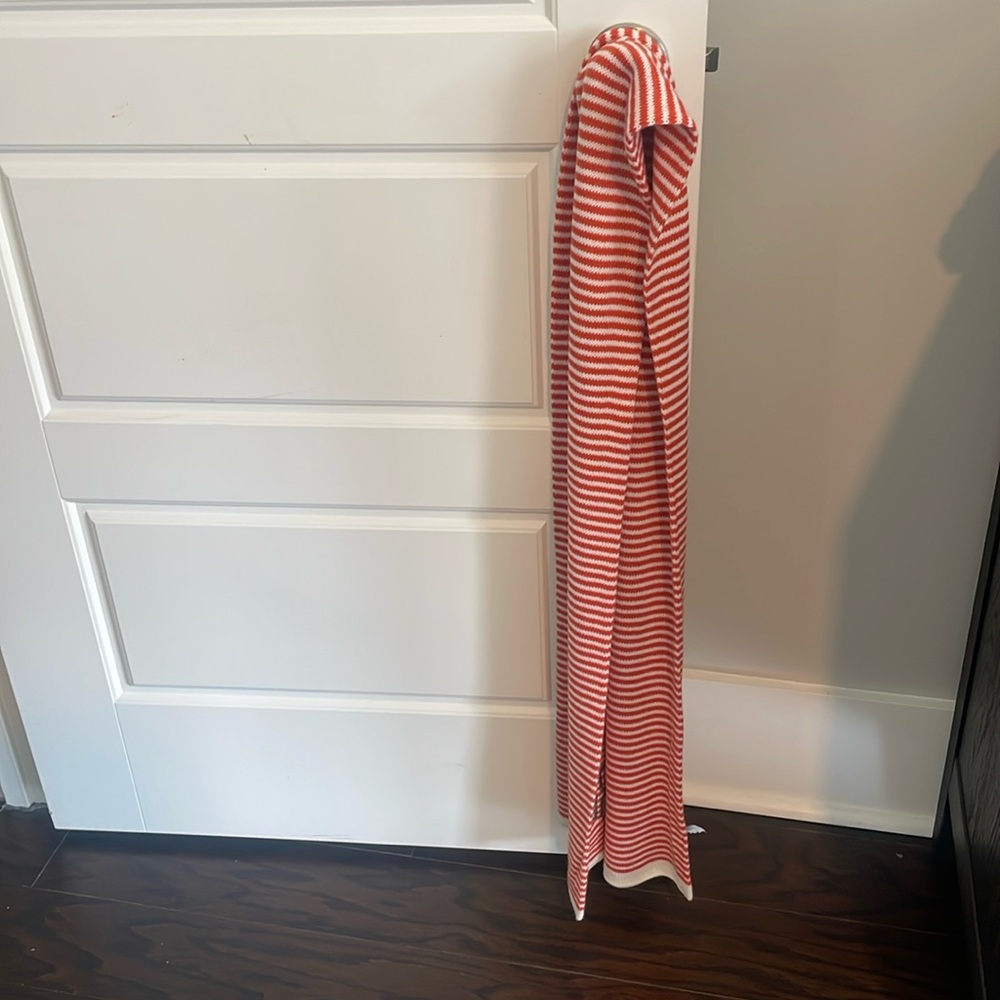 Orange & White Striped Knit Scarf. Monogrammed: KRB in brown.